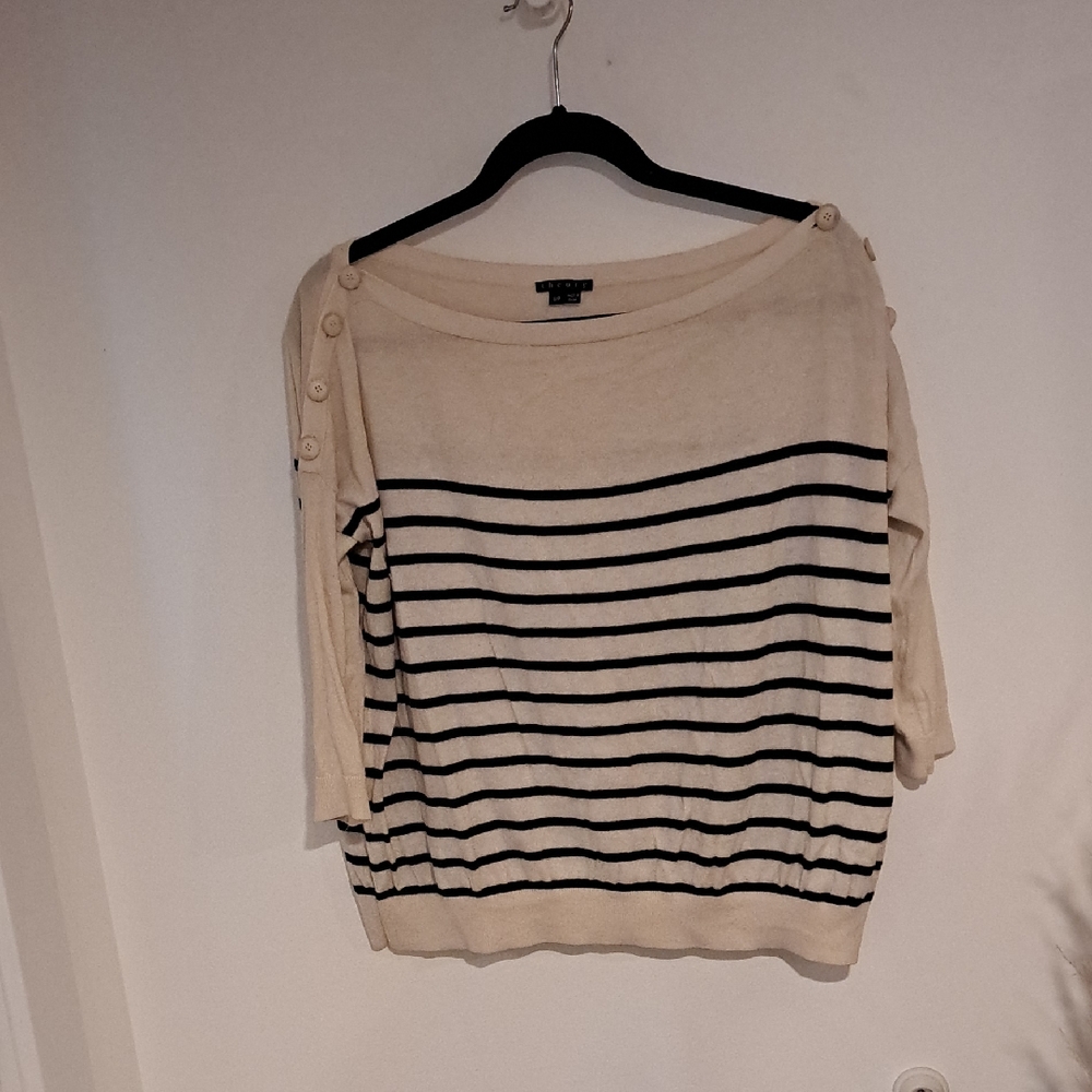 Theory Cream and Black Striped Sweater Size S/P B108